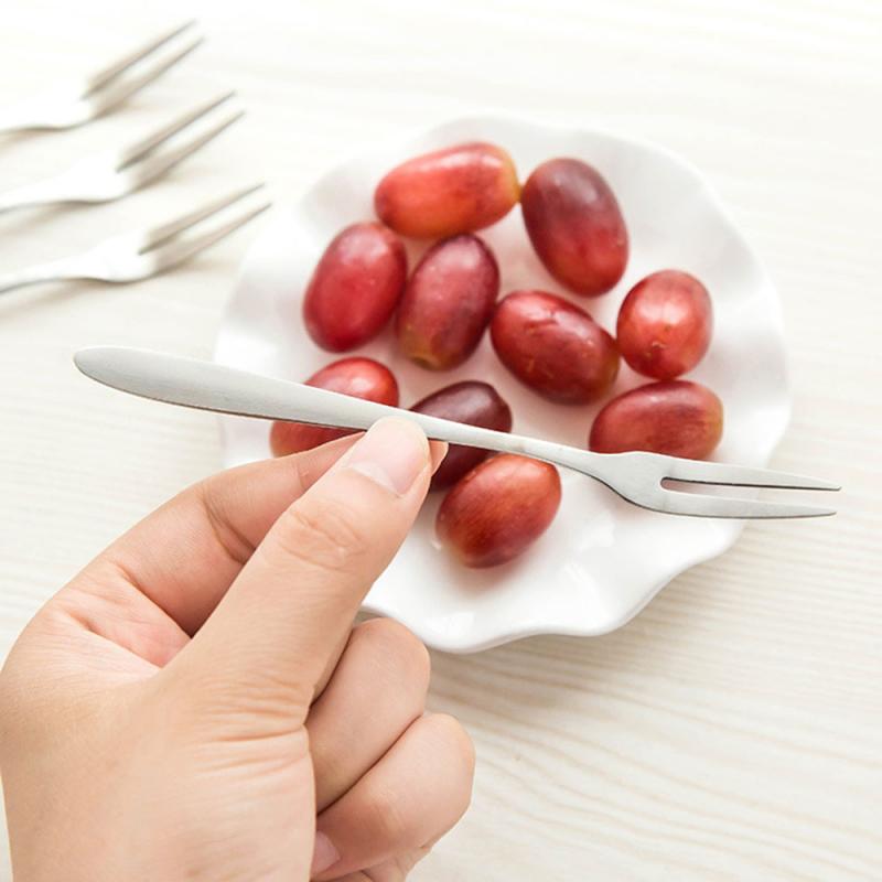 1 pc aço inoxidável garfo de frutas dois-tine talheres picles bolo lanche sobremesa salada garfos oeste utensílios de cozinha garfo de frutas ferramenta de cozinha