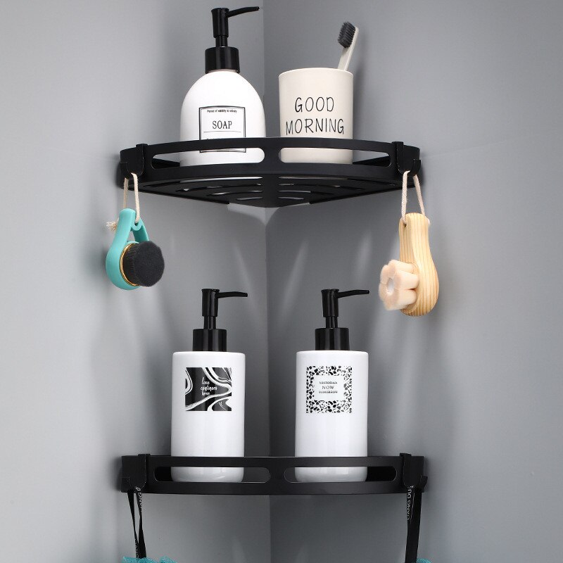 Étagère d'angle murale en aluminium noir, pour salle de bain, douche, bain, porte-shampoing, panier, étagère d'angle