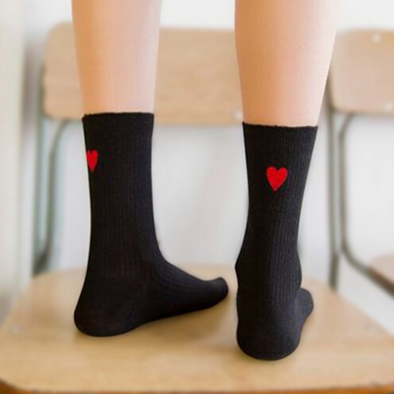 1 pair Japanese Kawaii Embroidery White Short Socks Sports Cute Women Heart Shaped Patterned Cotton Female Sports Socks 5 Colors