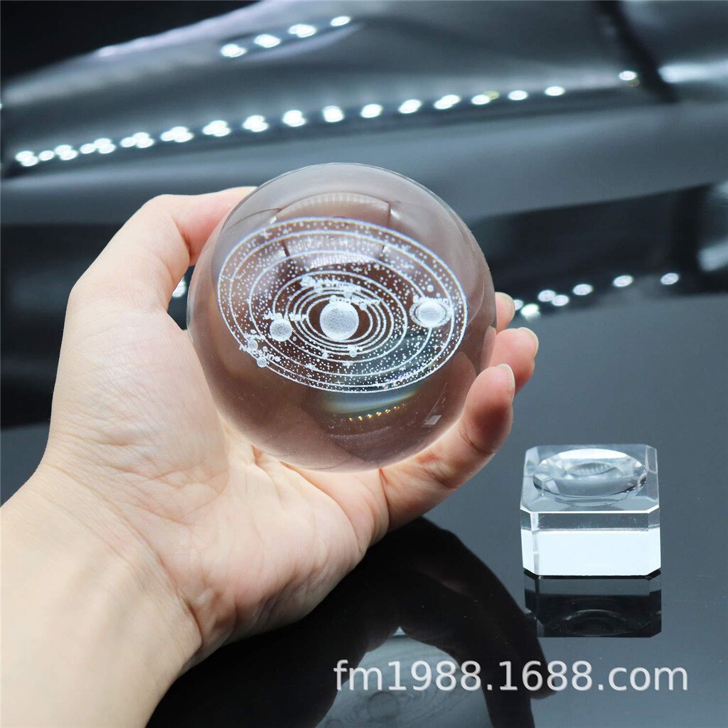 3D Solar System Crystal Ball Engraved Solar System Miniature Planets Model