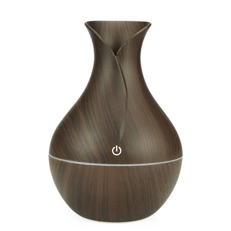 Mini humidificateur d'air en forme de vase en bois, diffuseur d'huiles essentielles, humidificateur d'air usb, purificateur d'air, diffuseur d'aromathérapie ultrasonique pour voiture, usb: Brun
