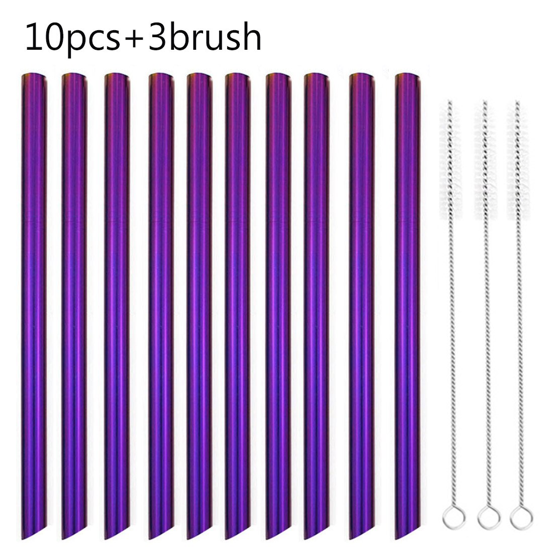 5/10pcs 12mm Reusable Pointed-End Drinking Straw Stainless Steel Drink Pearl Milkshake Fat Bubble Tea Straws Cocktail Party: Purple 10pcs