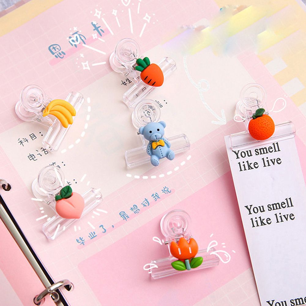 Plastic Index Klem Bindmiddel Clip Pagina Houder Cartoon Snacks Afdichting Clip Transparante Clip Paperclip Bindmiddel Clips