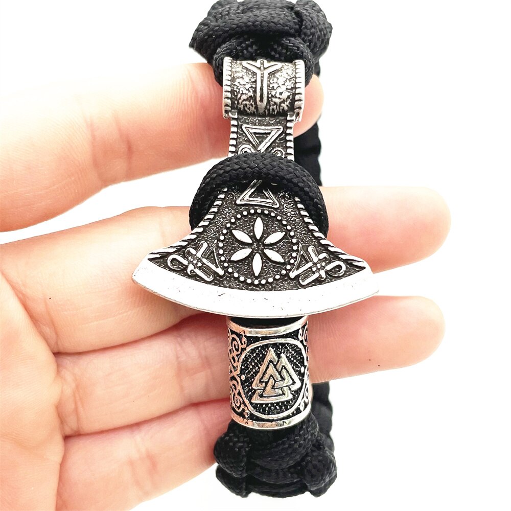 Viking Axe Met Algiz Runic Rune Amulet Sieraden Paracord Viking Armband Mannen Vrouwen Diy Kraal Accessoires