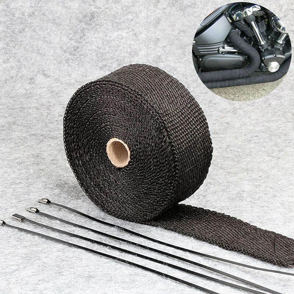 5M Roll Fiberglass Heat Shield Motorcycle Exhaust Header Pipe Heat Wrap Tape Thermal Protection+ 4 Ties Kit Exhaust Pipe Insulat