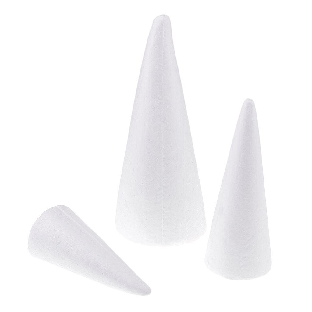 3Pc Cone Styrofoam Foam DIY Christmas Tree Base Material Ornament 15/20/25cm