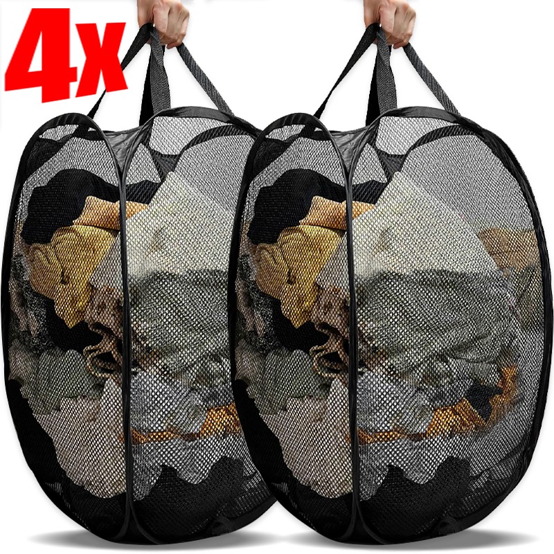 4-1 stuks mesh pop-up wasmand opvouwbare mesh wasmand voor thuis slaapkamer badkamer slaapzaal reizen opslag container tassen