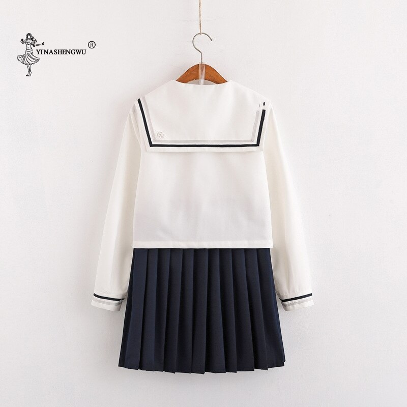 Autumn Summer Japanese School Uniform For Girl Cute Short/Long-sleeve Sailor Top Pleated Skirt Full Set Cosplay JK Suit Series