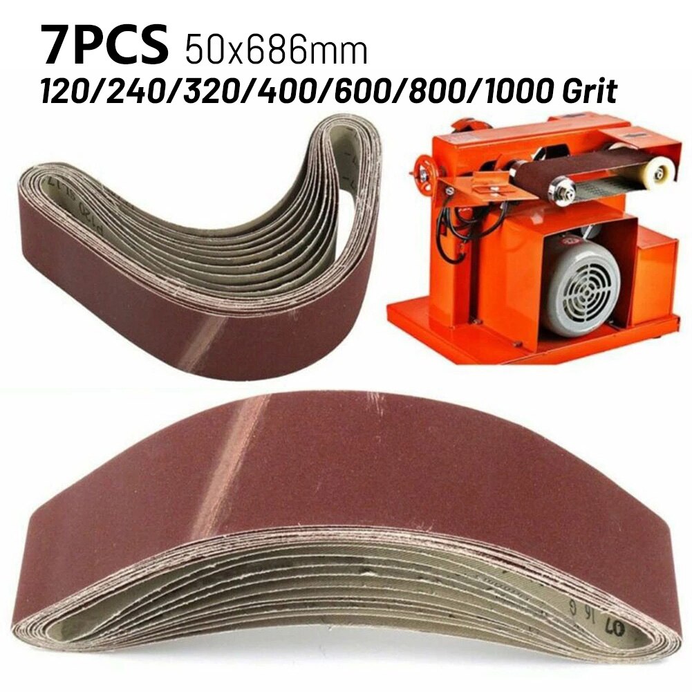 7 st/set slipband band 120/240/320/400/600/800/1000 korn träslipande slipverktyg aluminiumoxid 50 x 686mm