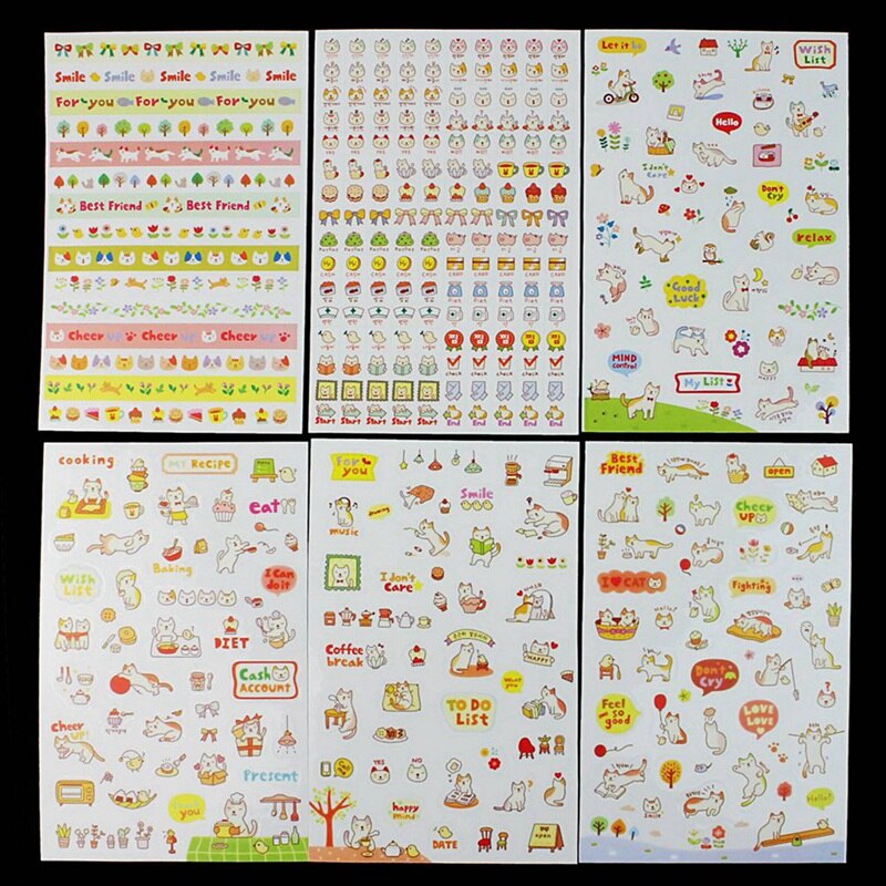 6 Sheets Self Adhesive Photo Album Craft Stickers Scrapbooking Diary Decorating-Star & 6 Sheets Cute Cat Decoration DIY