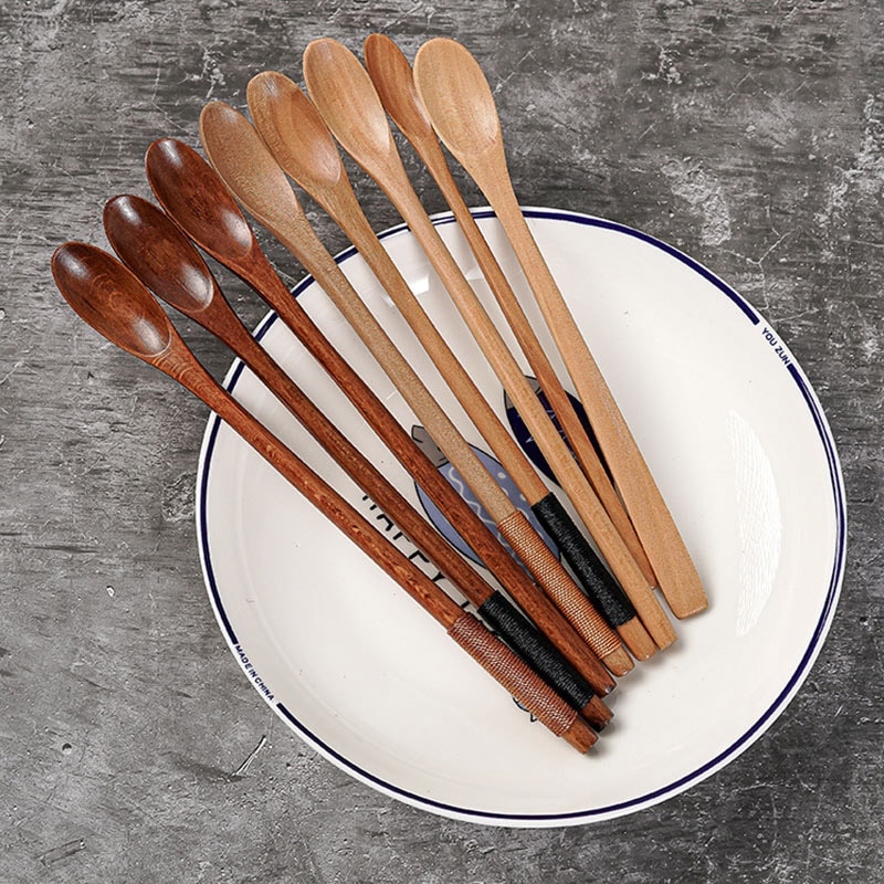 1pc colheres de madeira para cozinhar mel servidor chá café agitando colheres de tinta cor mel chá colheres de chá acessórios de café utensílios de mesa