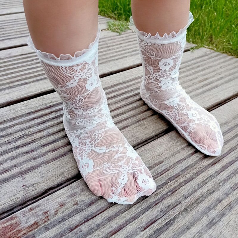 White Lace Baby Knee High Socks Summer Breathable Mesh Socks Solid Color Kids Girls Long Socks