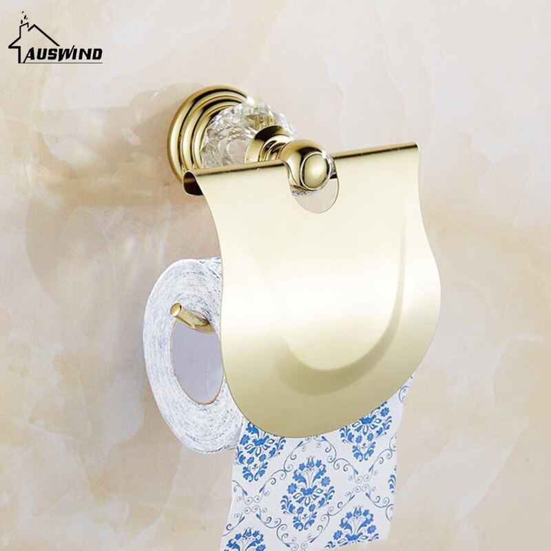 Juego de accesorios para baño, accesorios para decoración de baño completo, cristal transparente dorado, 4 artículos de montaje en pared, acabado pulido