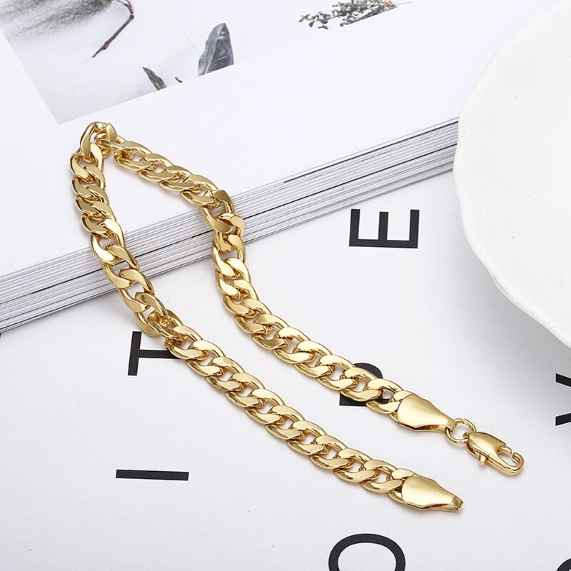 Gold Stainless Steel Bracelet 6mm Width Curb Chain Link Bracelet Jewelry 87HB