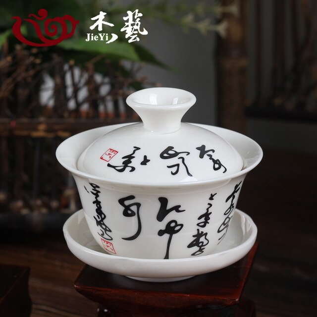 [GRANDNESS] Tang Dynasty Tea Culture White Porcelain Gaiwan Brewing Vessel 100ml Chinese Ceremony Gaiwan White Tureen