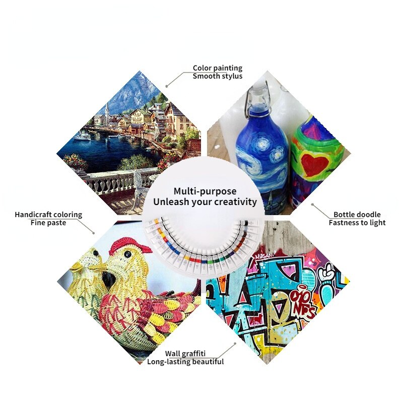 24 Kleuren Acryl Verf Set 12Ml Aluminium Buis Milieubescherming En Waterdicht Diy Graffiti Art Schilderen Gebruiksvoorwerpen
