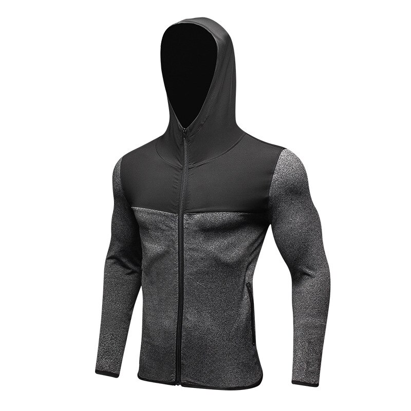 Quick Dry Running Jacket for Man Training Fitness Hoodies Sportswear for Gym Long Sleeve Zipper Jacket Running Coat: Grey / XXL