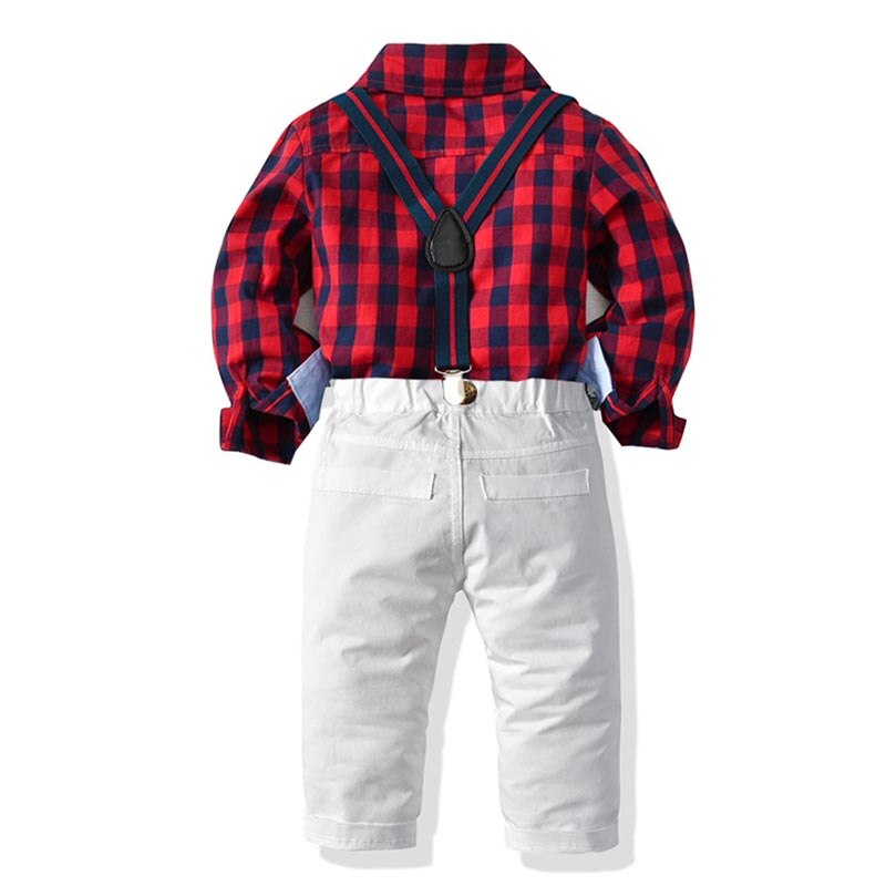 Conjunto de ropa para niños pequeños, vestido de de cumpleaños y boda, camisa de caballero, pantalones de tirantes y corbata, 3 uds.