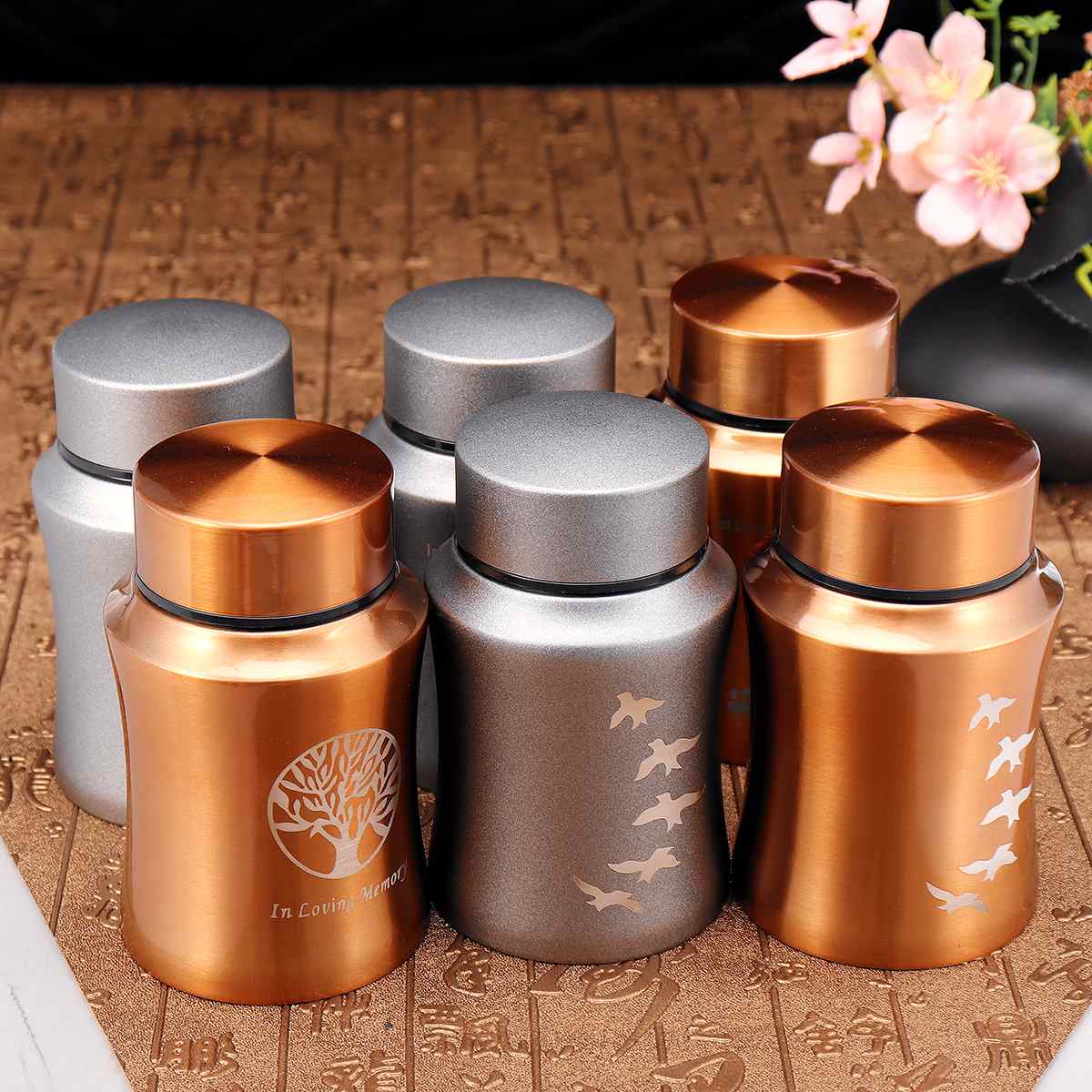 Złoto/srebro drzewo urny ze stali nierdzewnej zwierzęta placki kot ptaki mysz kremacja urna na prochy pamiątka trumna columbar zwierzęta pamiątki