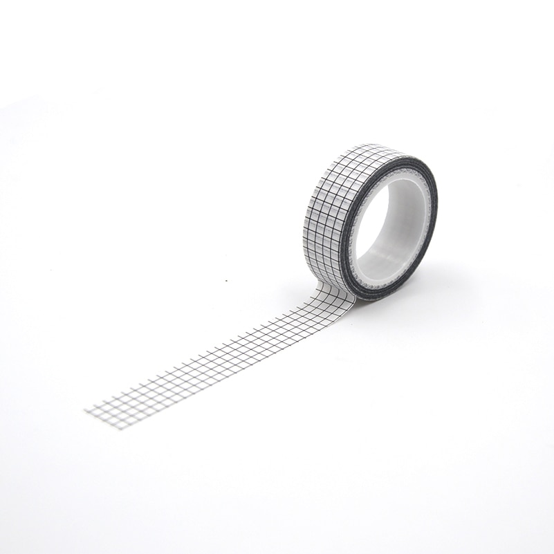 Cinta Washi de cuadrícula blanca y negra, papel japonés, planificador DIY, cinta adhesiva de 10M, pegatinas, cintas decorativas de papelería