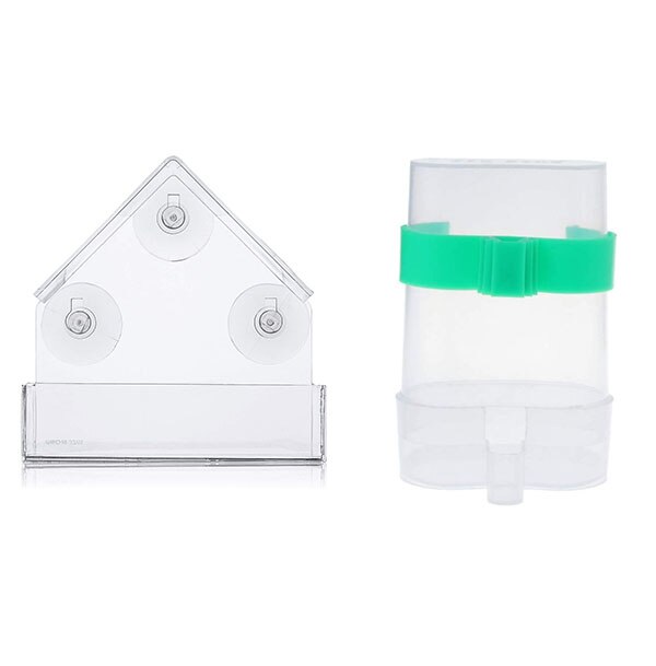 Alimentador de pájaros acrílico transparente, ventana de visualización, comederos, bandeja, casa de pájaros, montaje de ventosa de succión, tipo de casa: Set