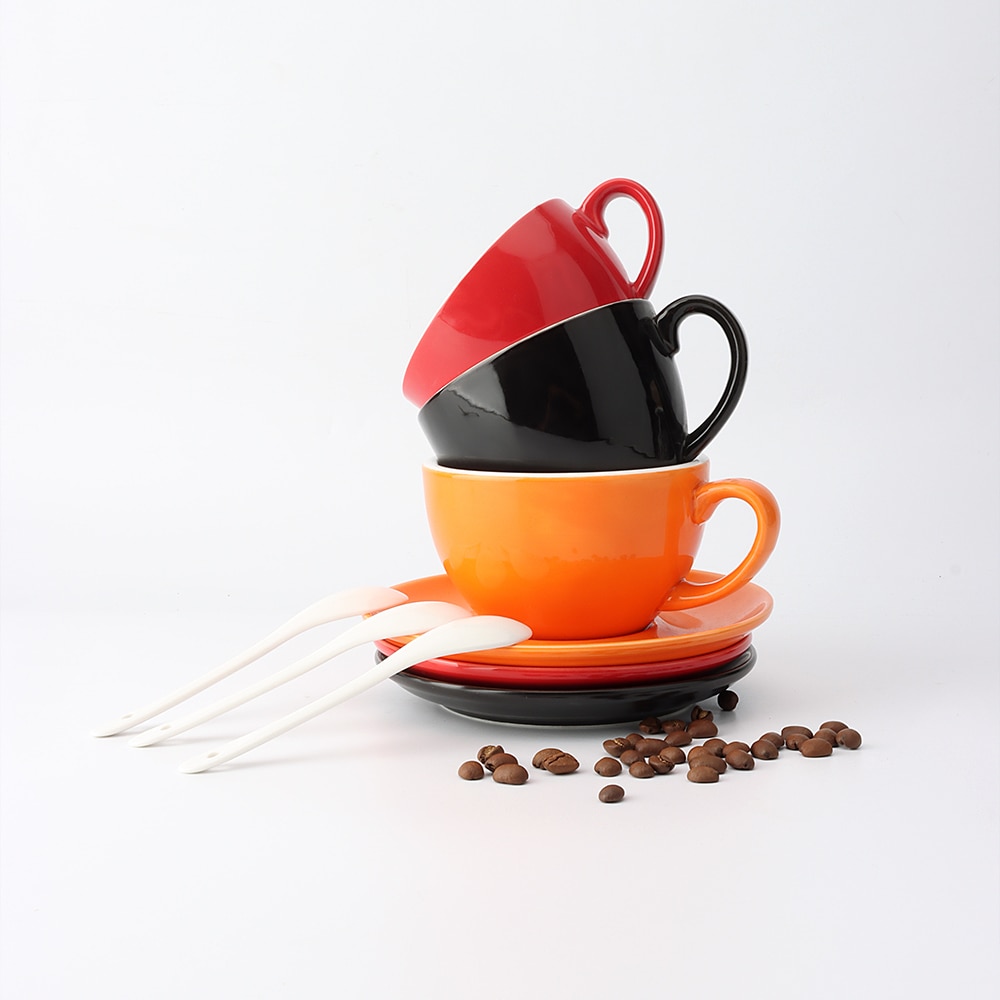 Tasse à café Cappuccino à Large bouche, grande capacité, en céramique, Latte, ensemble de soucoupes, concentré italien 240ml