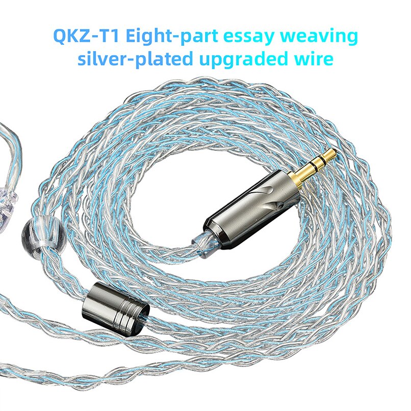 QKZ-Cable de actualización de auriculares T1, accesorio Chapado en plata de ocho hebras, aguja de 3,5mm, 2 pines, 0,75mm, mejora de la del sonido para KZ TRN CCA ZSN: T1 BLUE