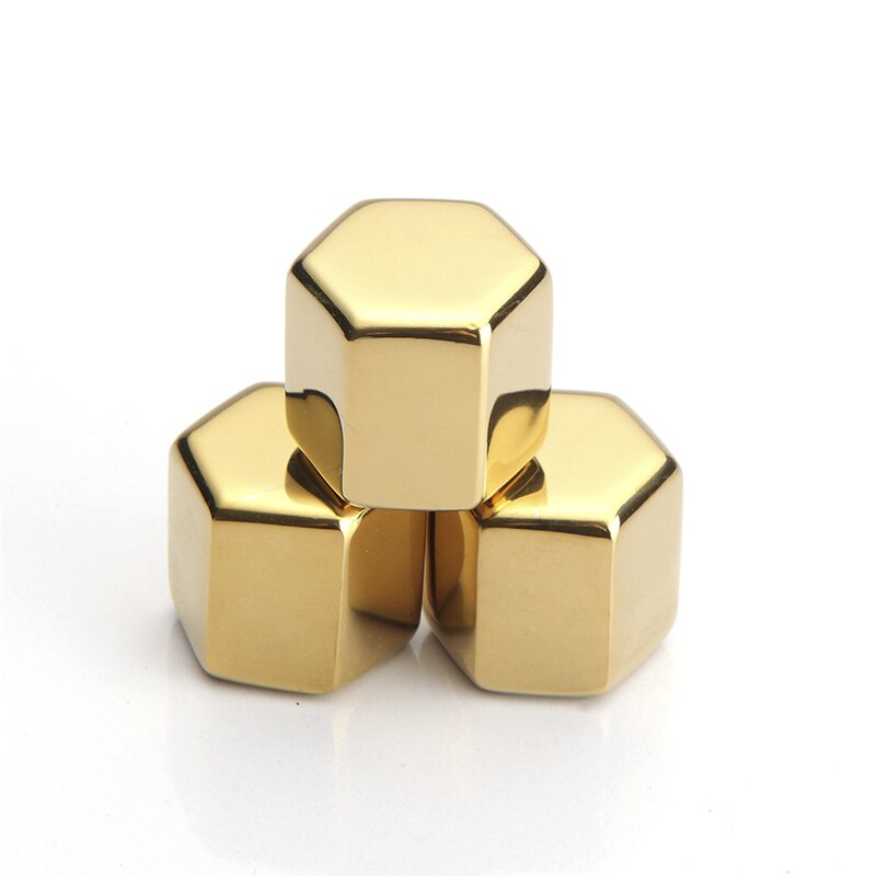 Hexagon Shape Golden Stainless Steel Whisky Ice Cubes Bar Vodka Whisky Wine Beer Cooler Rocks Coolers Holder Boxed Chiller Tools