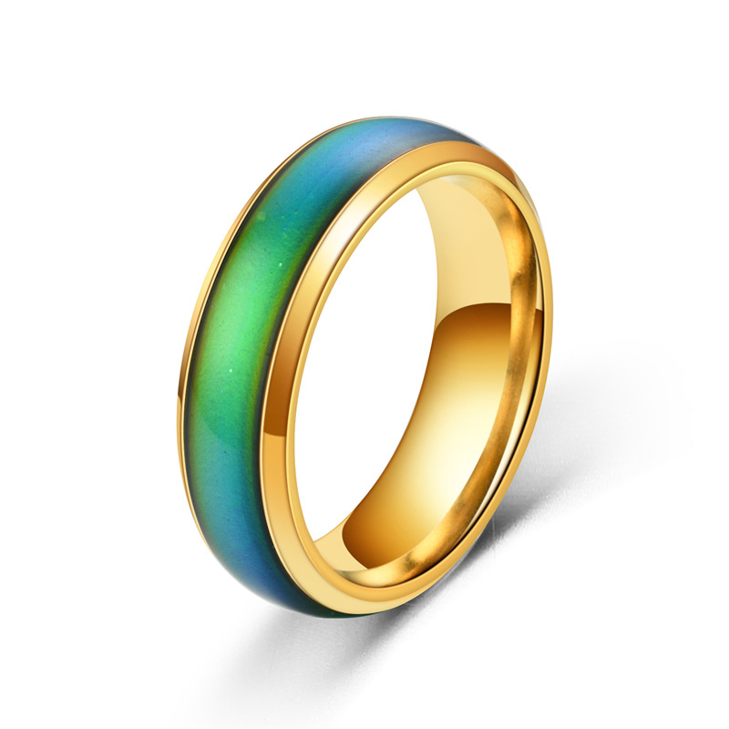 1 stücke Edelstahl Stimmung Ring Ändern Farbe Ringe Emotion Gefühl Temperatur Ring für Frauen Männer Paare Ringe Schmuck: 12 / Gold