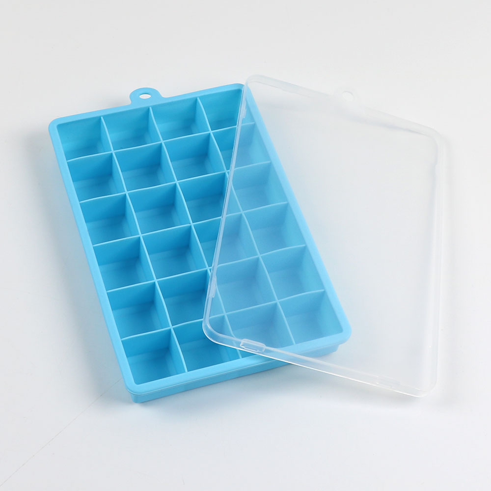 Silikonwelt Silikon-Eiswürfelform, 24 Gitter, quadratisch, mit Deckel, Tabletts, Eis, kalte Getränke, Whiskey, Cocktails, Werkzeuge, Eisform: Elfenbein