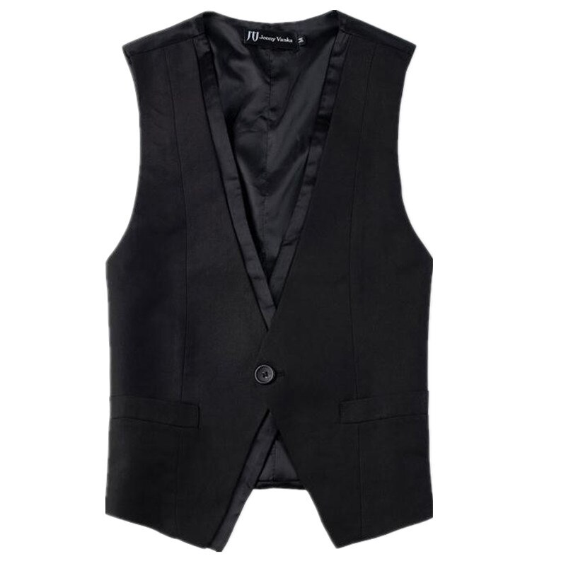 Sort herretøj slank masculino bomuld i britisk stil med én knap ærmeløs jakke vest til mænd jakkesæt