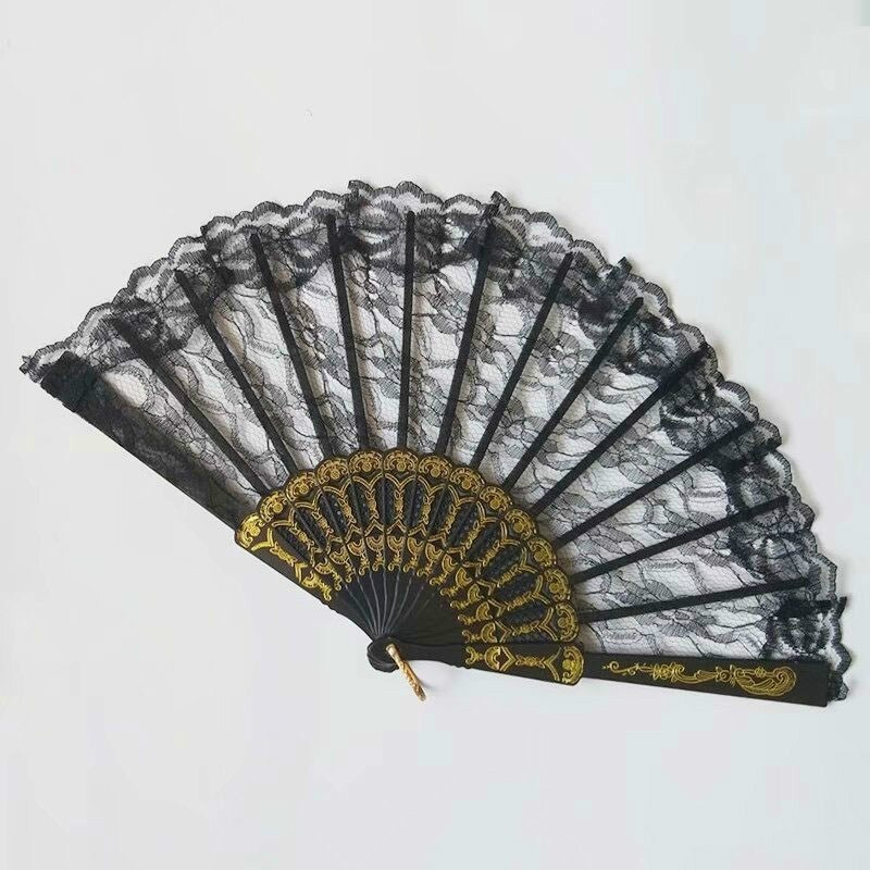 Eventail pliant en dentelle de Style chinois 1 pièce | Décor de fête de danse, ventilateur à main pliable de couleur unie: 1