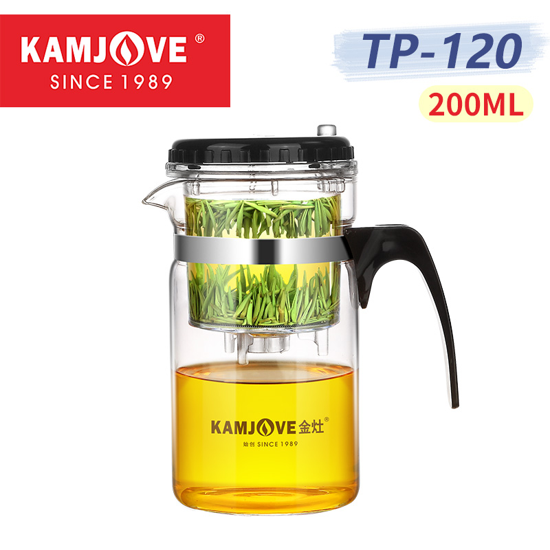 KAMJOVE Chinese Kung Fu Tea Infuser Tea Pot One-button Filtering Heat-resistant Glass Separating Teapot with Strainer 200-1200ML: Yellow
