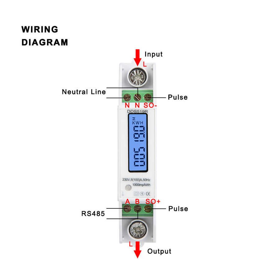 DDS519R Watt Hour Meter Smart Digital Display Household Energy Meter 1P 100A