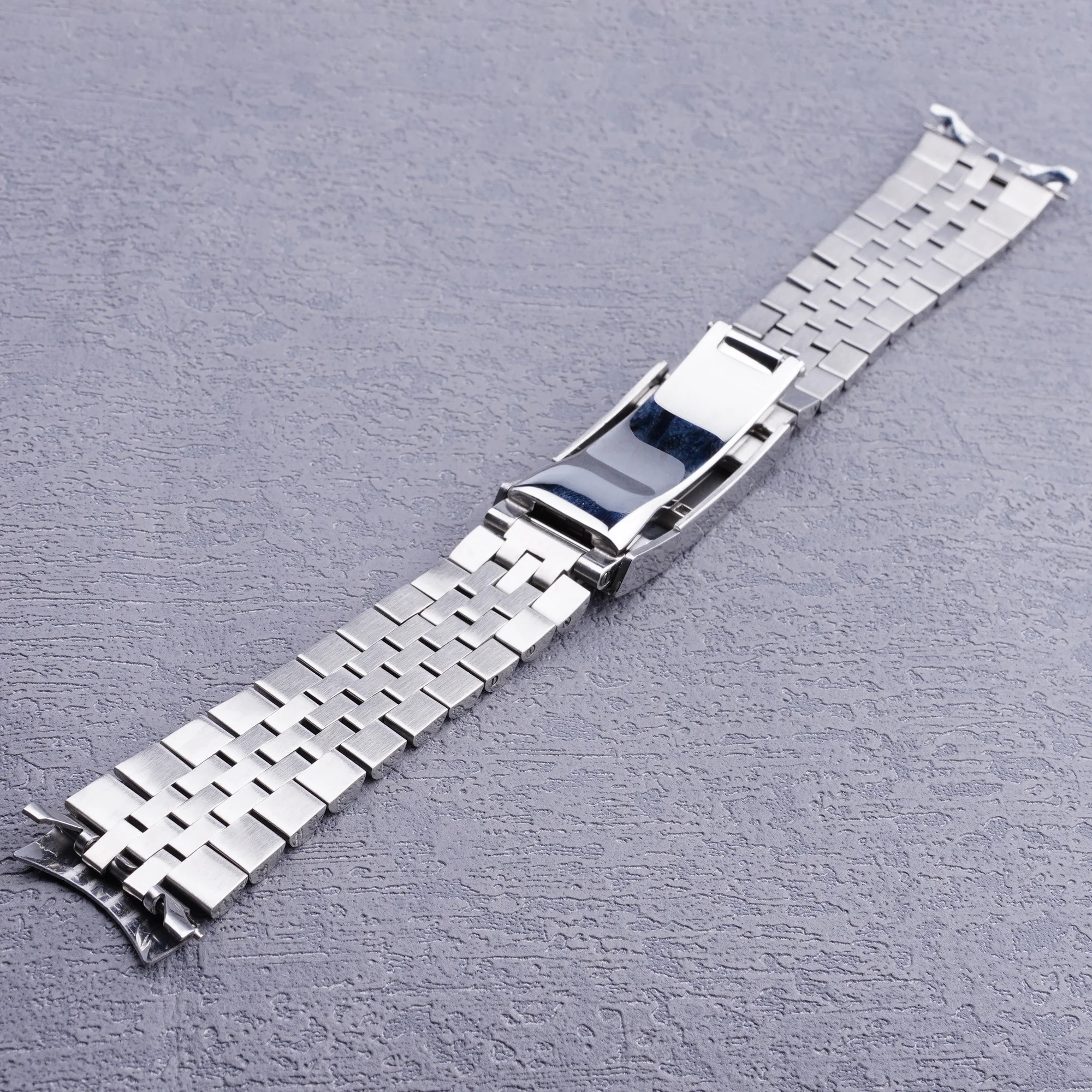 19 mm zilveren holle gebogen uiteinde massieve schroefschakels horlogeband jubileumband voor Seiko 5 SNXS73K1 SNXS75 SNXS77 SNXS79K1 SNX79J1