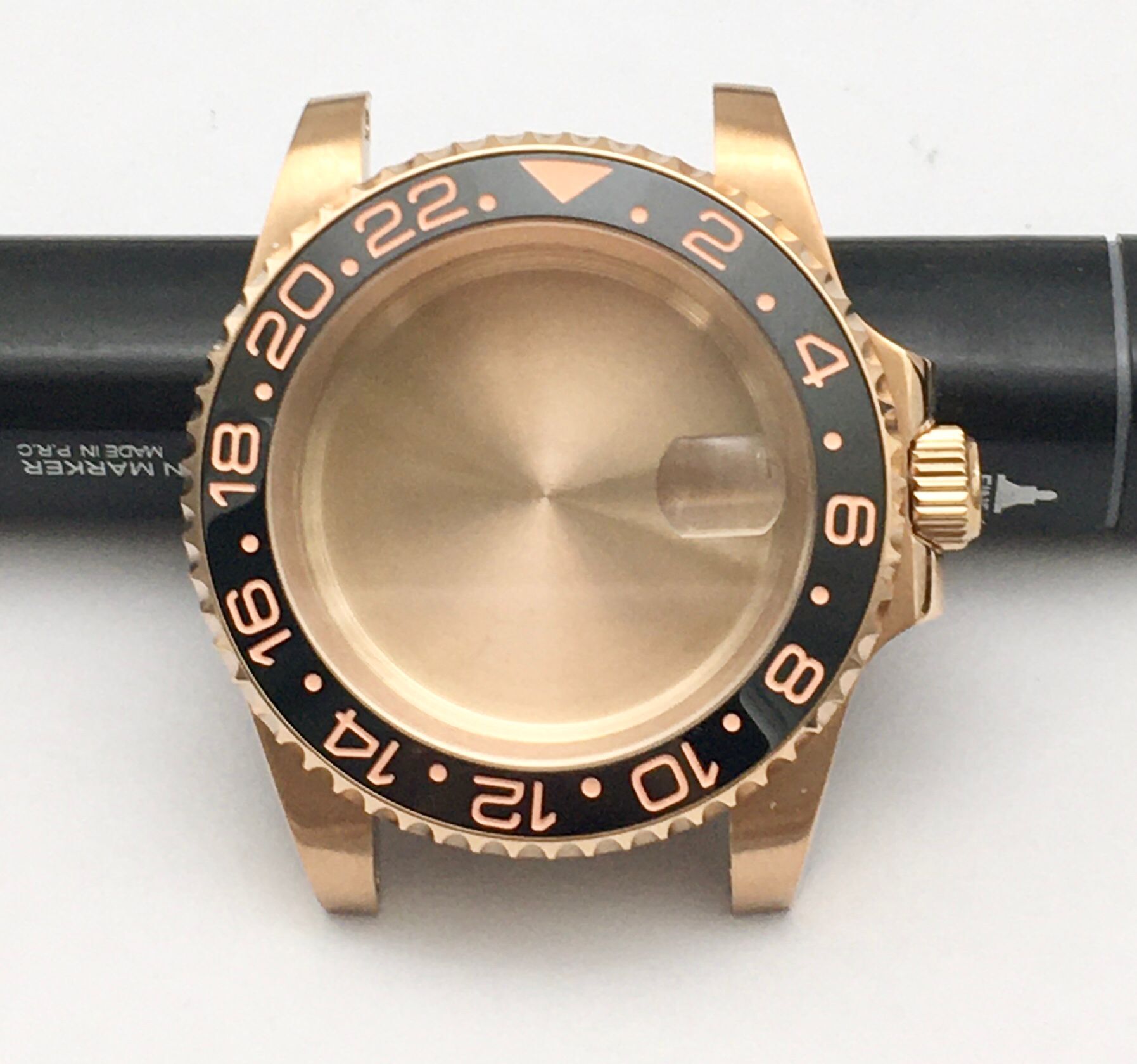40mm Stainless Steel Rose Gold Watch Case Watch Accessories Men's Mechanical Assembled Case with Bezel for NH35A/NH36 Movement: GMT Black B