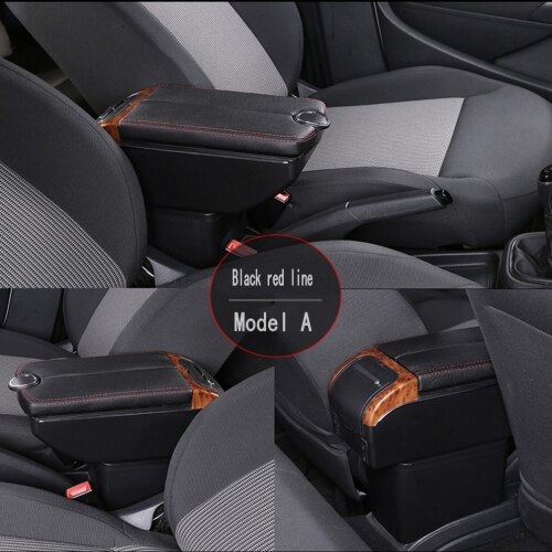 Boîte Convertible accoudoir pour Peugeot 307 CC, Double portes ouvert, 7usb centrale, boîte de rangement, accoudoir: A-Black red line