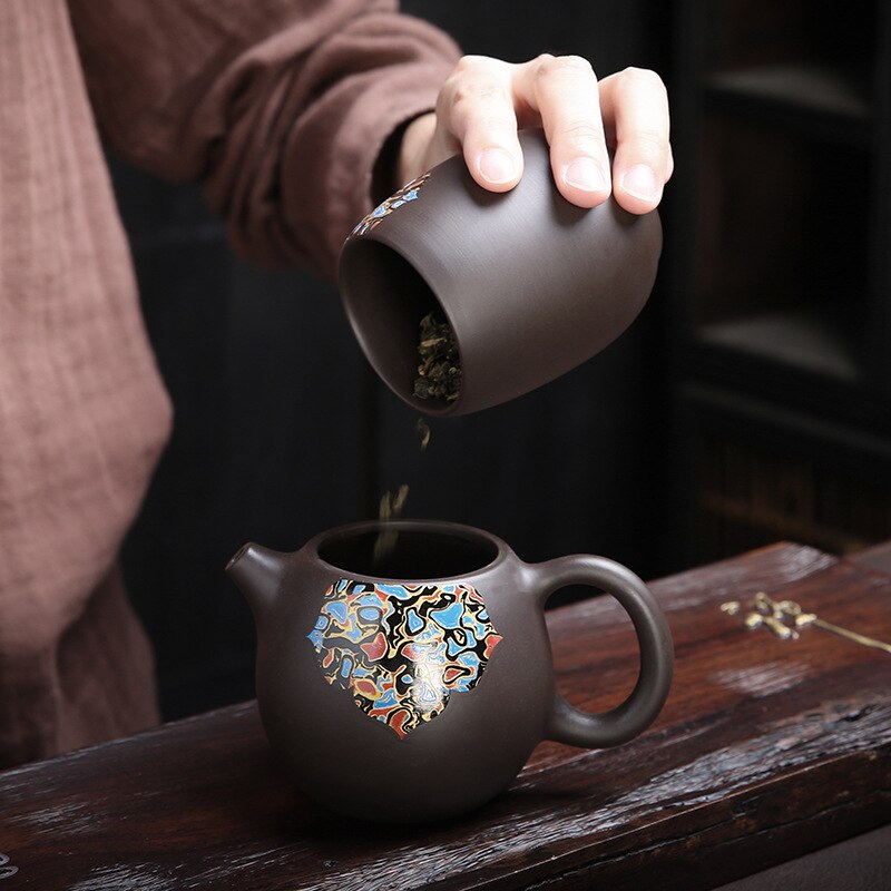 Yixing Dragon Teapot Sets 6pcs Ceramic Purple Clay Kung Fu Travel Tea Set 1 Teapot + 4 Cups + 1 Tank Handmade Teapot Set