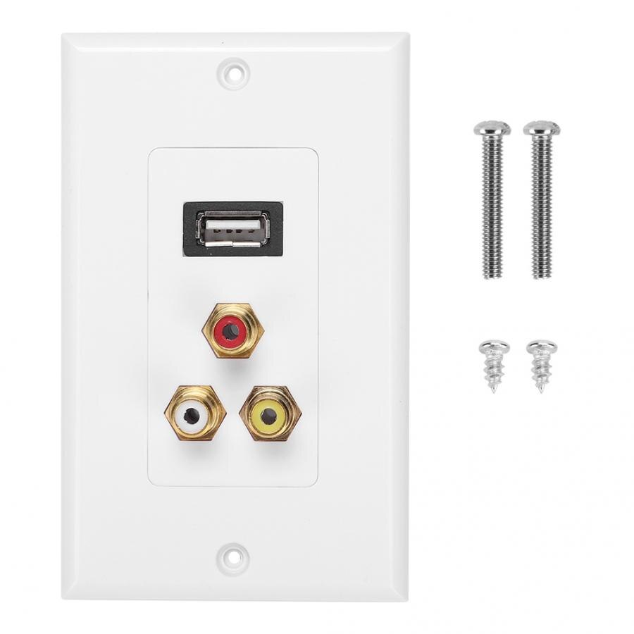 RCA Muur Panel USB Wall Panel USB2.0 + 3 RCA Interfaces Muur Plaat Panel voor Kantoorgebouw ONS Standaard