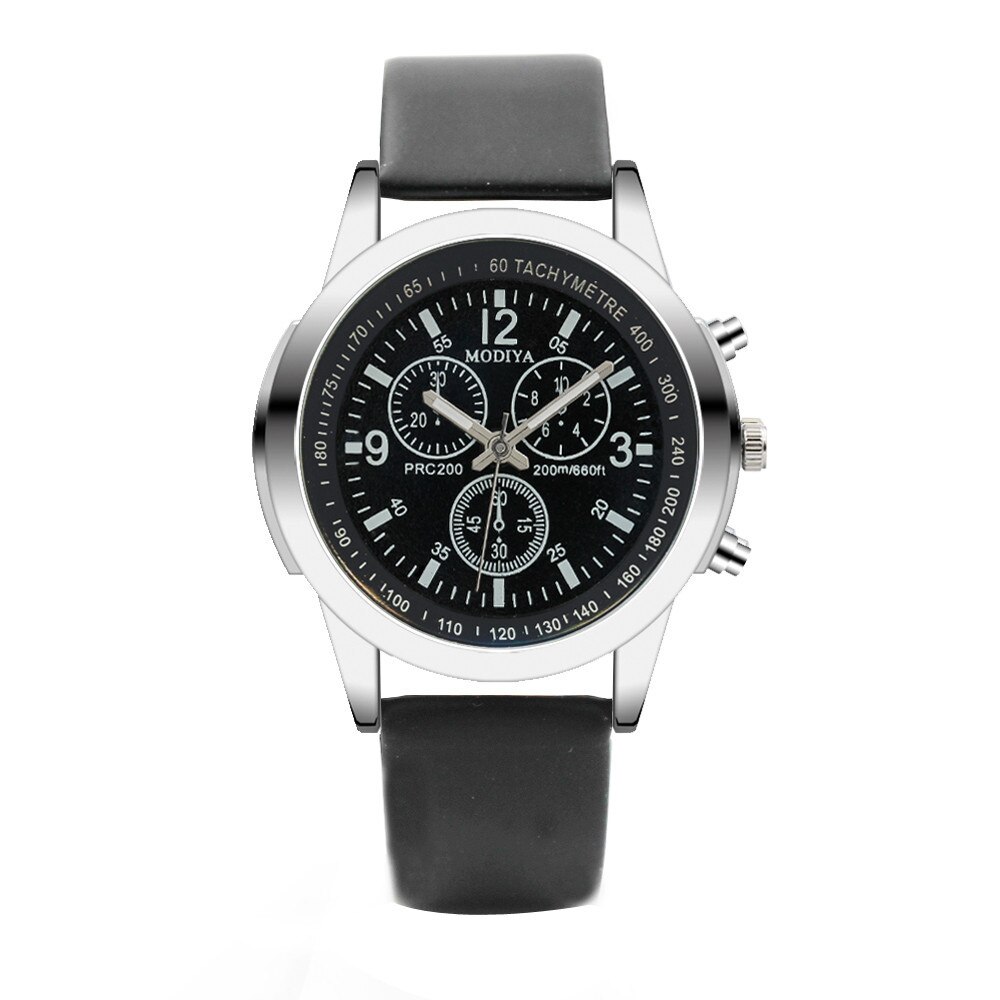 Mode Mannen Legering Pin Gesp Horloge Lederen Glas Mannen Eenvoudige Horloge Drie-Eye Analoge Quartz Heren horloge # P30: Bruin
