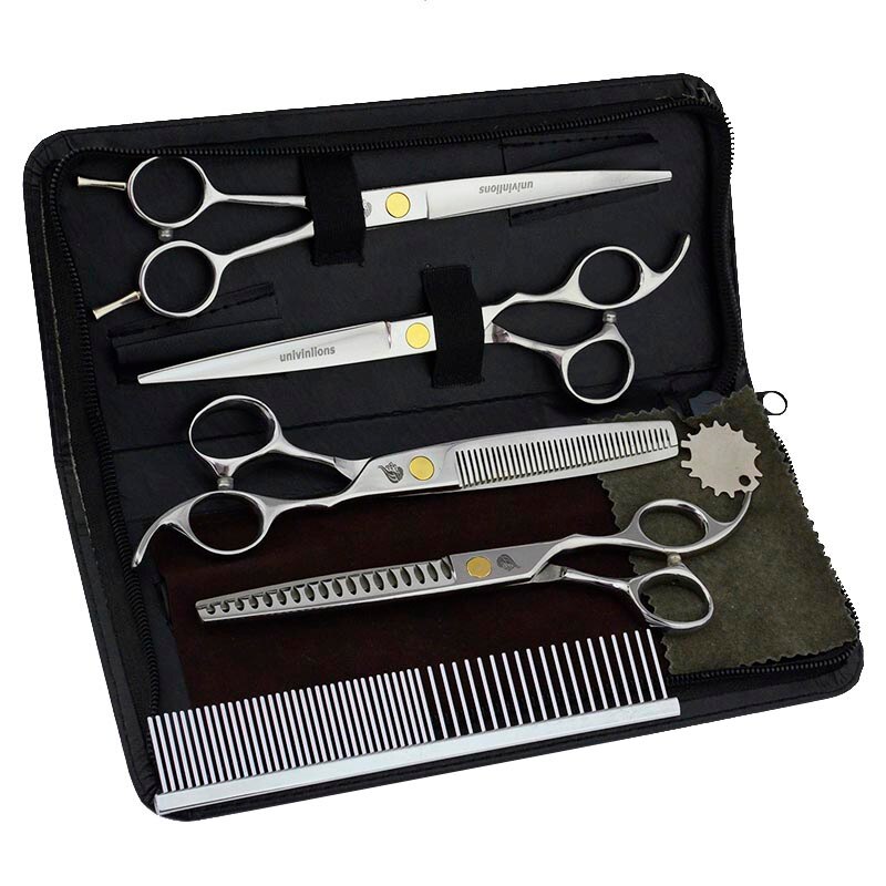 7&quot; japanese cut dog hair scissors kit pet grooming scissors curved dog cat hair clippers animal clippers dog grooming shears set: ZJQ-4 Pieces Kit