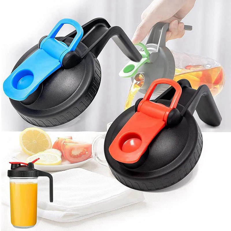 Flip Cap Lids-Leak Proof Seal with Handle Innovative Flip Cap-Easy Pouring Spout​Mason Jar Flip Cap Lids with Handle