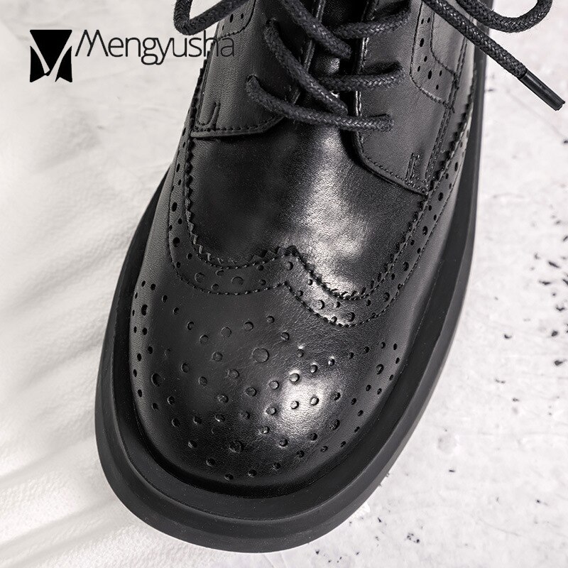 Zapatos Oxford con cordones para mujer, puntera redonda sólida, braguitas de costura, zapatos de piel sintética, zapatos planos informales de tacón grueso para mujer