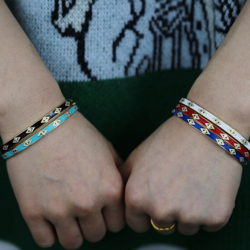 Evil Eye Bangle Bracelet for Women - Gold Color Enamel - Adjustable - Cubic Zirconia - Sdzstone