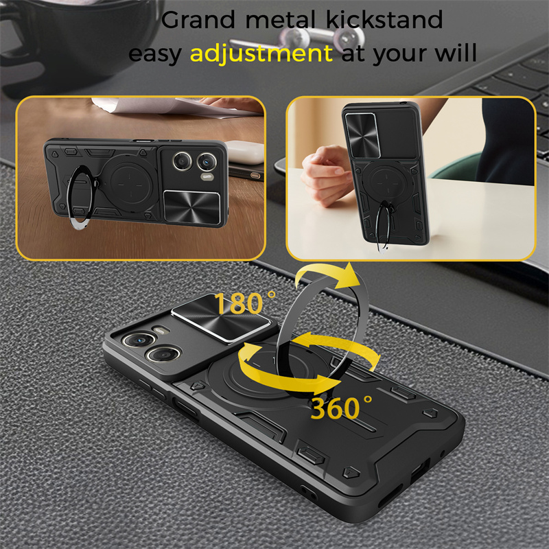 Voor Moto G86 G56 G06 Power Case Shockproof Armor Slide Camera Bescherm Back Cover voor Motorola G86 56, magnetische Ring Houder Cover