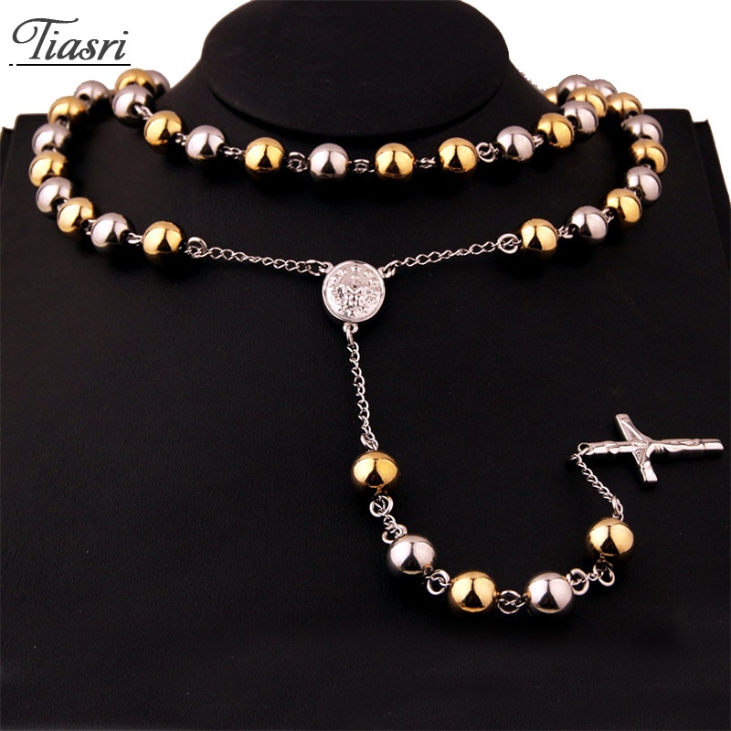 Tiasri Ästhetischen Kreuz Anhänger Lady Halskette auf die Hals Edelstahl Stahl Pullover Kragen Choker Runde Perle Schwanz Link Schmuck