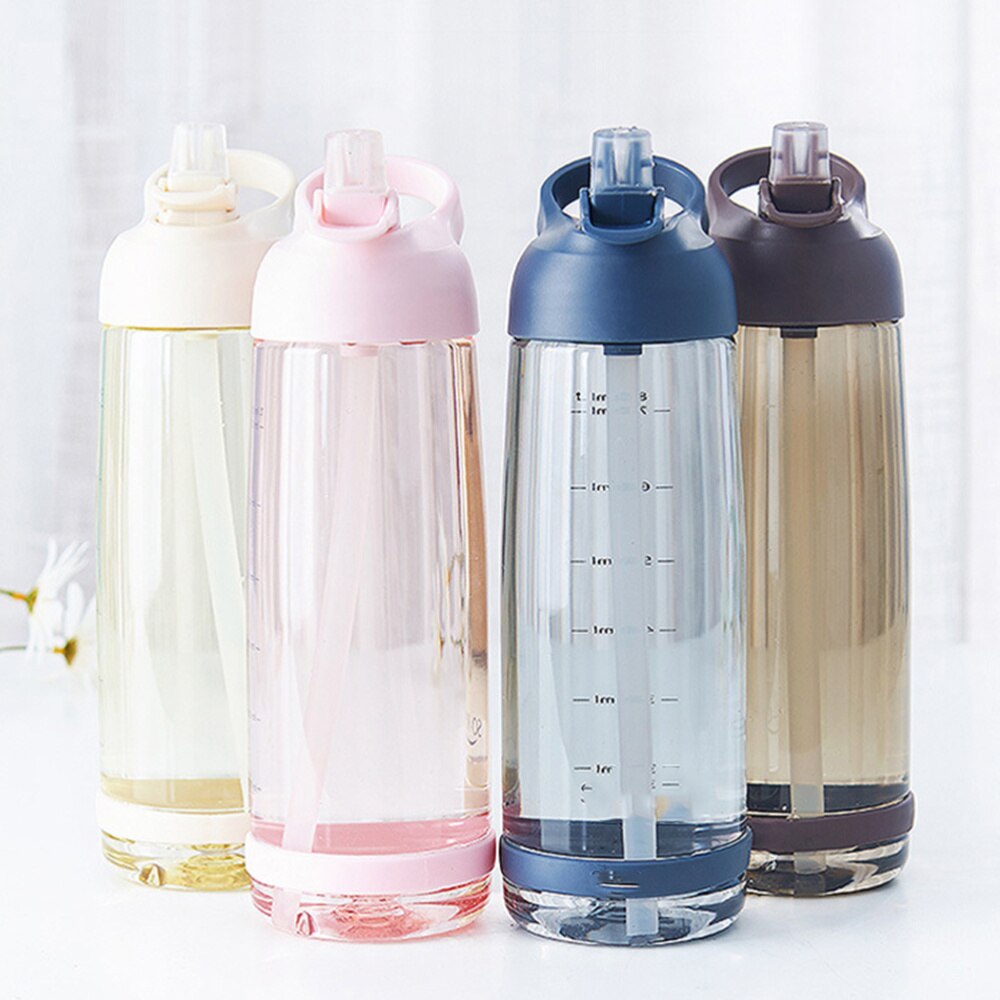 550ml Portable Drinking Water Bottle High Capacity Space Cup Sports Gym Training Water Bottle with Straw and Handle (Blue)