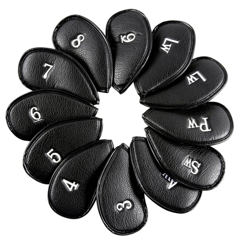 12PCS Litchi Stria PU LEATHER Tampa Da Cabeça para o Clube De Golfe De Ferro Clube Ferro Headcovers Putter Headcover Set 3-SW Universal