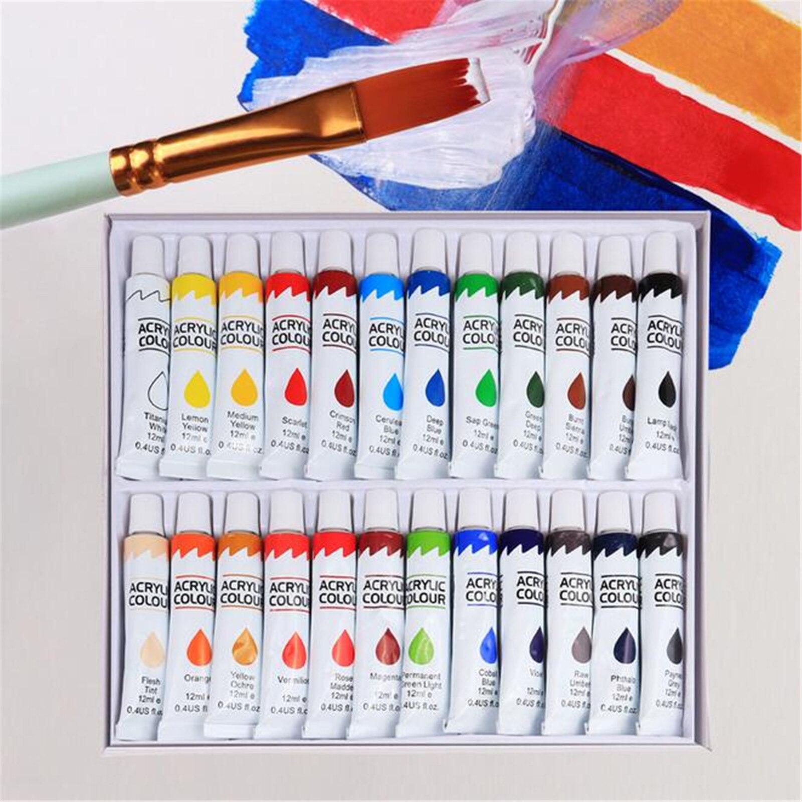 36 Colors Solid Acrlic Paint With easel, palette, drawing paper Water Brush Gouache Pigments School Art Stationery