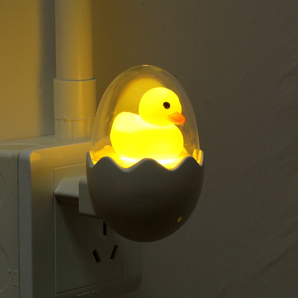Gul ægand led natlys  ac 220v med fjernbetjening lyssensor tegneserielampe børns soveværelse toilet hjemmebelysning
